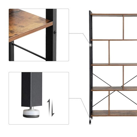 REGAŁ NA KSIĄŻKI VALENCE, LOFT, INDUSTRIALNY, 5 PÓŁEK, DO SALONU, BIUROWY