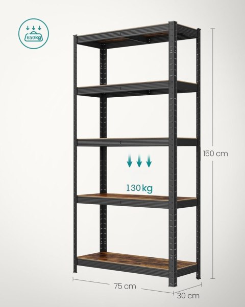 REGAŁ SZAFKA LUMINOS NA KSIĄŻKI, 5 PÓŁEK, LOFT, INDUSTRIALNY, DO SALONU