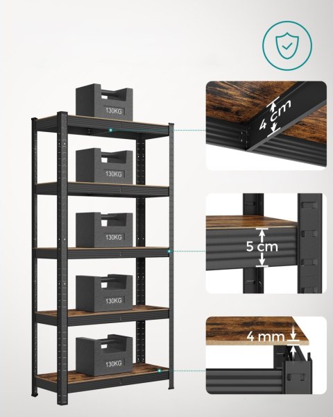 REGAŁ SZAFKA LUMINOS NA KSIĄŻKI, 5 PÓŁEK, LOFT, INDUSTRIALNY, DO SALONU