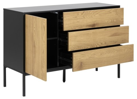 KOMODA DENMARK, CZARNA, DĄB NATURALNY, LOFT, DO SALONU, 3 SZUFLADY, SZAFKA KOMODA DENMARK, CZARNA, DĄB NATURALNY, LOFT, DO SALONU, 3 SZUFLADY, SZAFKA