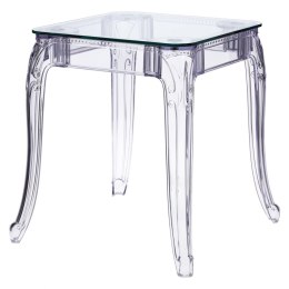 PRZEZROCZYSTY STÓŁ BAROKOWY, KWADRAT, SZKLANY BLAT, DO SALONU GLAMOUR 64 cm