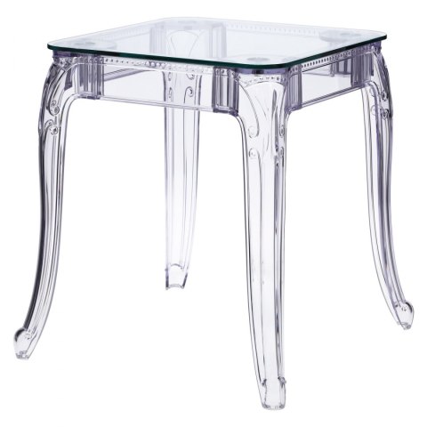 PRZEZROCZYSTY STÓŁ BAROKOWY, KWADRAT, SZKLANY BLAT, DO SALONU GLAMOUR 64 cm PRZEZROCZYSTY STÓŁ BAROKOWY, KWADRAT, SZKLANY BLAT, DO SALONU GLAMOUR 64 cm