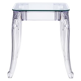 PRZEZROCZYSTY STÓŁ BAROKOWY, KWADRAT, SZKLANY BLAT, DO SALONU GLAMOUR 64 cm