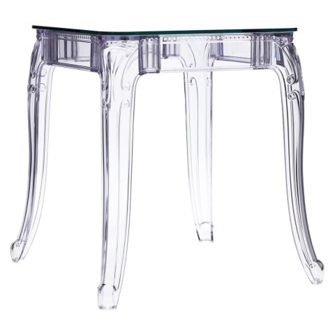 PRZEZROCZYSTY STÓŁ BAROKOWY, KWADRAT, SZKLANY BLAT, DO SALONU GLAMOUR 64 cm PRZEZROCZYSTY STÓŁ BAROKOWY, KWADRAT, SZKLANY BLAT, DO SALONU GLAMOUR 64 cm