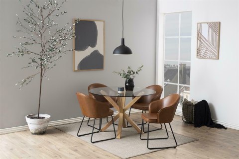 STÓŁ SZKLANY AETHEL, DO JADALNI, SALONU, LOFT, METALOWA PODSTAWA, DĄB