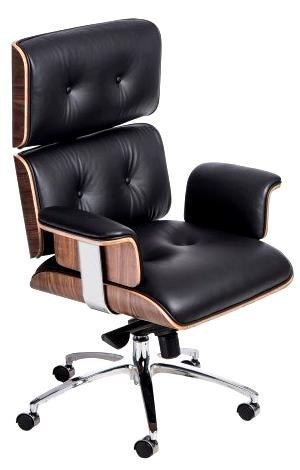 FOTEL BIUROWY LOUNGE, CZARNA SKÓRA, ORZECH, OBROTOWY, MECHANIZM KOŁYSKI FOTEL BIUROWY LOUNGE, CZARNA SKÓRA, ORZECH, OBROTOWY, MECHANIZM KOŁYSKI