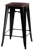 METALOWY CZARNY HOKER LOFT ARTPRO, INDUSTRIALNY, DO KUCHNI, DREWNO, 65 CM
