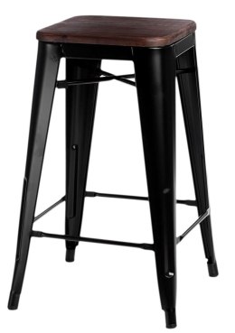 METALOWY CZARNY HOKER LOFT ARTPRO, INDUSTRIALNY, DO KUCHNI, DREWNO, 65 CM
