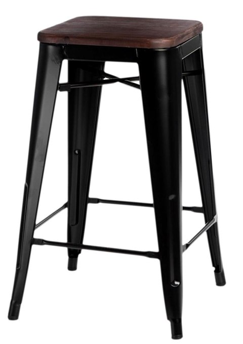 METALOWY CZARNY HOKER LOFT ARTPRO, INDUSTRIALNY, DO KUCHNI, DREWNO, 65 CM