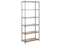 REGAŁ DENMARK, DĄB, 6 PÓŁEK, CZARNY METAL, LOFT, INDUSTRIALNY, 185 CM