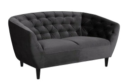 SOFA 2-OSOBOWA LUSSO, SZARY WELUR, PIKOWANA, DO SALONU, ELEGANCKA