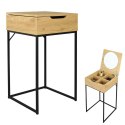 SZAFKA NOCNA, DĄB, CZARNY METAL, LOFT, OTWIERANA TOALETKA Z LUSTERKIEM
