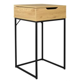 SZAFKA NOCNA, DĄB, CZARNY METAL, LOFT, OTWIERANA TOALETKA Z LUSTERKIEM