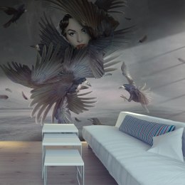 Fototapeta - Mroczna, kobieta i ptaki