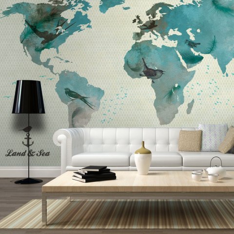 Fototapeta - Błękitna mapa, Ptaki Fototapeta - Błękitna mapa, Ptaki