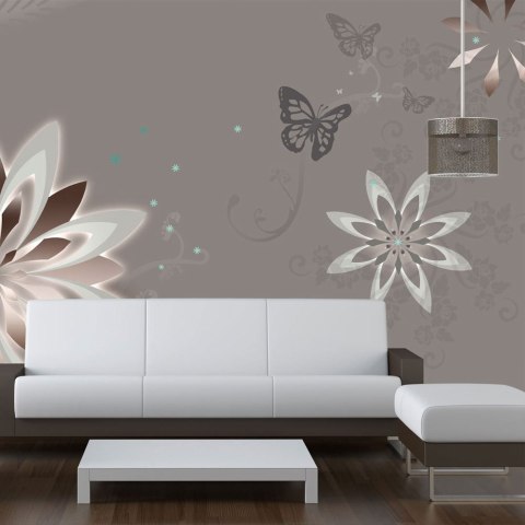 Fototapeta - Szare kwiaty i motyl Fototapeta - Szare kwiaty i motyl