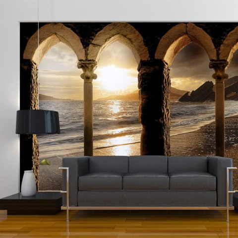Fototapeta - Zamek na plaży, 3D skały Fototapeta - Zamek na plaży, 3D skały