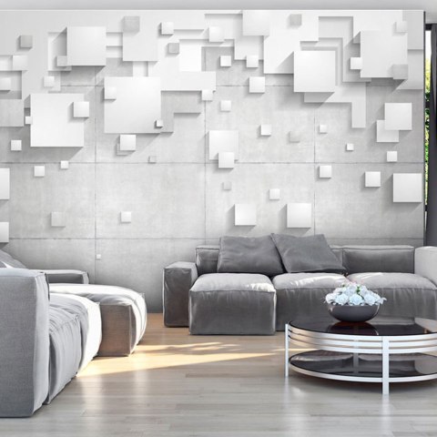 Fototapeta - Szare kwadraty 3D, mur Fototapeta - Szare kwadraty 3D, mur