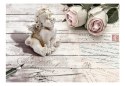 Fototapeta - Róże i aniołek, biała