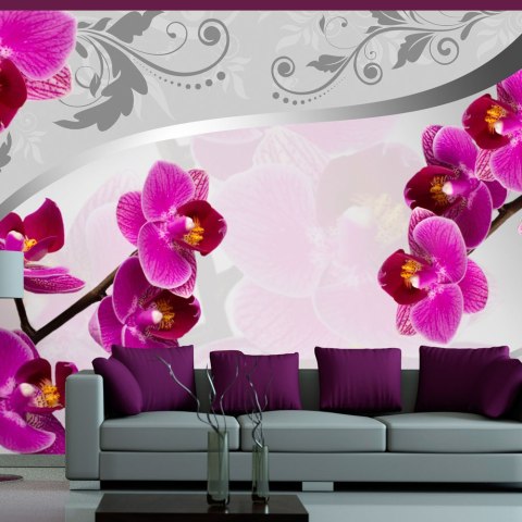 Fototapeta - Srebrny wzór i orchidea Fototapeta - Srebrny wzór i orchidea