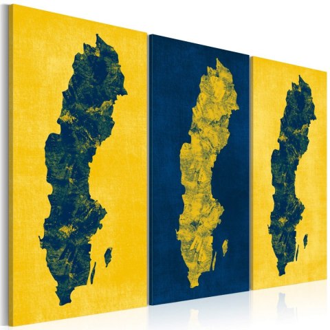 Obraz - Malowana mapa Szwecji - tryptyk Obraz - Malowana mapa Szwecji - tryptyk