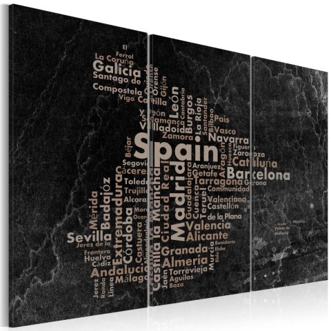 Obraz - Text map of Spain on the blackboard - triptych Obraz - Text map of Spain on the blackboard - triptych