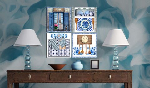 Kwadratowy Obraz, Niebieski, Kuchnia Vintage Kwadratowy Obraz, Niebieski, Kuchnia Vintage