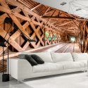 Fototapeta - Drewniany most, Tunel 3D