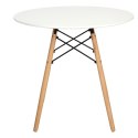 NOWOCZESNY OKRĄGŁY STÓŁ DO JADALNI - BIAŁY, 80 cm, DREWNIANE NOGI