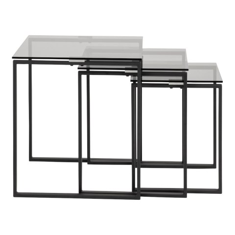 ZESTAW 3 SZKLANYCH STOLIKÓW, CZARNY METAL, LOFT ZESTAW 3 SZKLANYCH STOLIKÓW, CZARNY METAL, LOFT