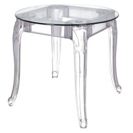 OKRĄGŁY PRZEZROCZYSTY STÓŁ GLAMOUR, BAROKOWY, DO SALONU, SZKLANY BLAT 90 CM