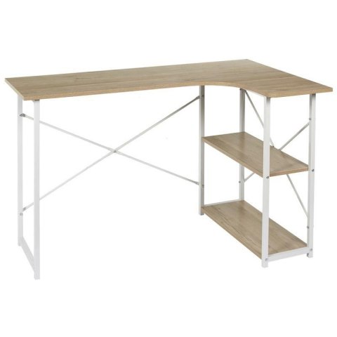 BIURKO NAROŻNE, BIAŁY METAL, MDF DĄB, 2 PÓŁKI, LOFT, SKANDYNAWSKIE, 120 CM BIURKO NAROŻNE, BIAŁY METAL, MDF DĄB, 2 PÓŁKI, LOFT, SKANDYNAWSKIE, 120 CM
