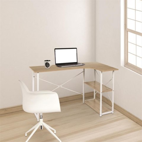 BIURKO NAROŻNE, BIAŁY METAL, MDF DĄB, 2 PÓŁKI, LOFT, SKANDYNAWSKIE, 120 CM BIURKO NAROŻNE, BIAŁY METAL, MDF DĄB, 2 PÓŁKI, LOFT, SKANDYNAWSKIE, 120 CM
