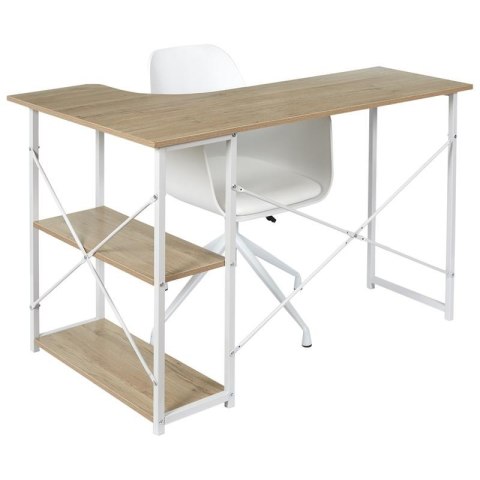 BIURKO NAROŻNE, BIAŁY METAL, MDF DĄB, 2 PÓŁKI, LOFT, SKANDYNAWSKIE, 120 CM BIURKO NAROŻNE, BIAŁY METAL, MDF DĄB, 2 PÓŁKI, LOFT, SKANDYNAWSKIE, 120 CM