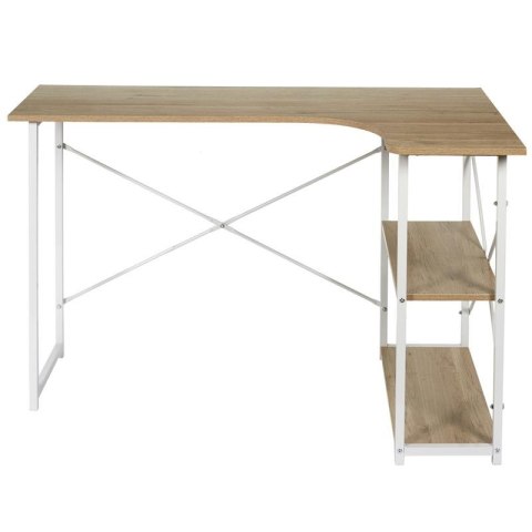 BIURKO NAROŻNE, BIAŁY METAL, MDF DĄB, 2 PÓŁKI, LOFT, SKANDYNAWSKIE, 120 CM BIURKO NAROŻNE, BIAŁY METAL, MDF DĄB, 2 PÓŁKI, LOFT, SKANDYNAWSKIE, 120 CM