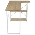 BIURKO NAROŻNE, BIAŁY METAL, MDF DĄB, 2 PÓŁKI, LOFT, SKANDYNAWSKIE, 120 CM