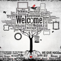 Fototapeta - Welcome, drzewo, napisy