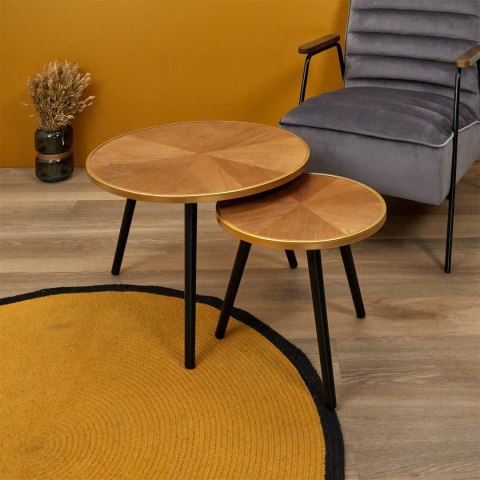ZESTAW 2 OKRĄGŁYCH STOLIKÓW LOFT, DREWNIANY BLAT 60 cm, CZARNE NOGI, 2w1 ZESTAW 2 OKRĄGŁYCH STOLIKÓW LOFT, DREWNIANY BLAT 60 cm, CZARNE NOGI, 2w1