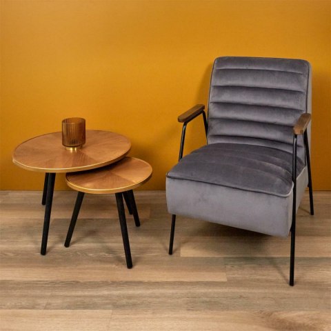 ZESTAW 2 OKRĄGŁYCH STOLIKÓW LOFT, DREWNIANY BLAT 60 cm, CZARNE NOGI, 2w1 ZESTAW 2 OKRĄGŁYCH STOLIKÓW LOFT, DREWNIANY BLAT 60 cm, CZARNE NOGI, 2w1
