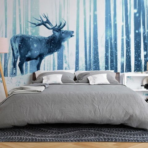 Fototapeta - Zima, Jeleń w lesie Fototapeta - Zima, Jeleń w lesie