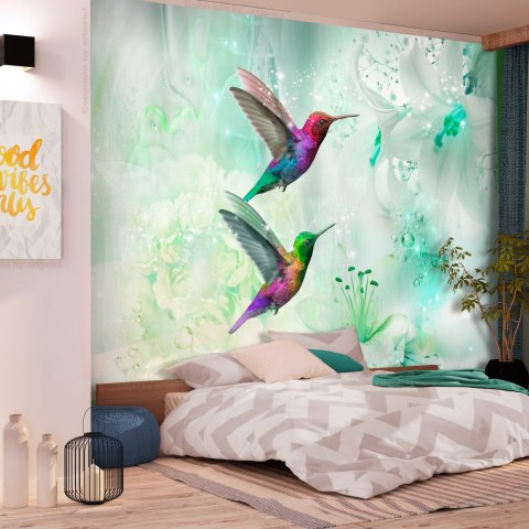 Fototapeta - Kolorowe kolibry, Turkus Fototapeta - Kolorowe kolibry, Turkus