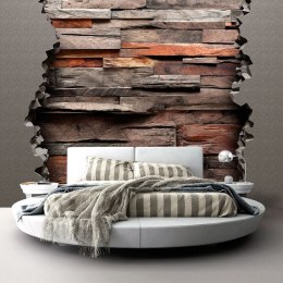Fototapeta - Drewno i betonowy mur 3D