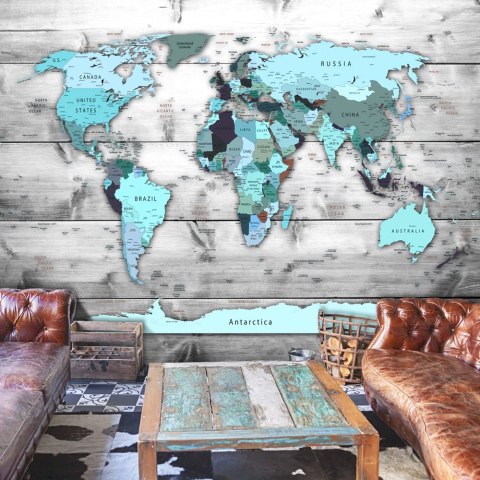 Fototapeta - Mapa, Drewno, Turkus Fototapeta - Mapa, Drewno, Turkus