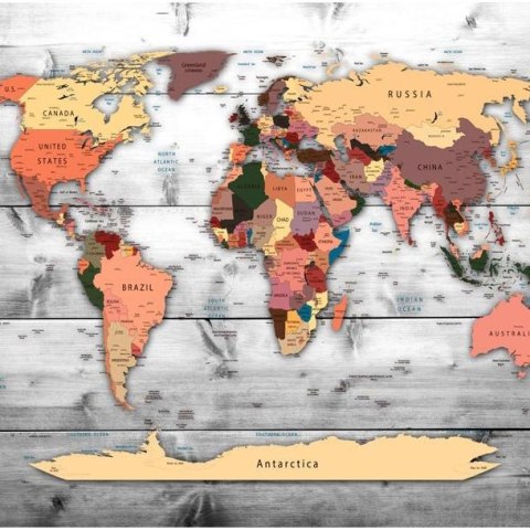 Fototapeta - Mapa świata na deskach