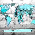 Fototapeta - Mapa, Drewno, Turkus