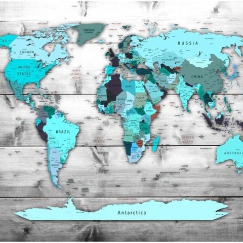 Fototapeta - Mapa, Drewno, Turkus Fototapeta - Mapa, Drewno, Turkus