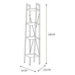 BIAŁY REGAŁ - INDUSTRIAL, DĄB, METAL, 4 PÓŁKI, MDF